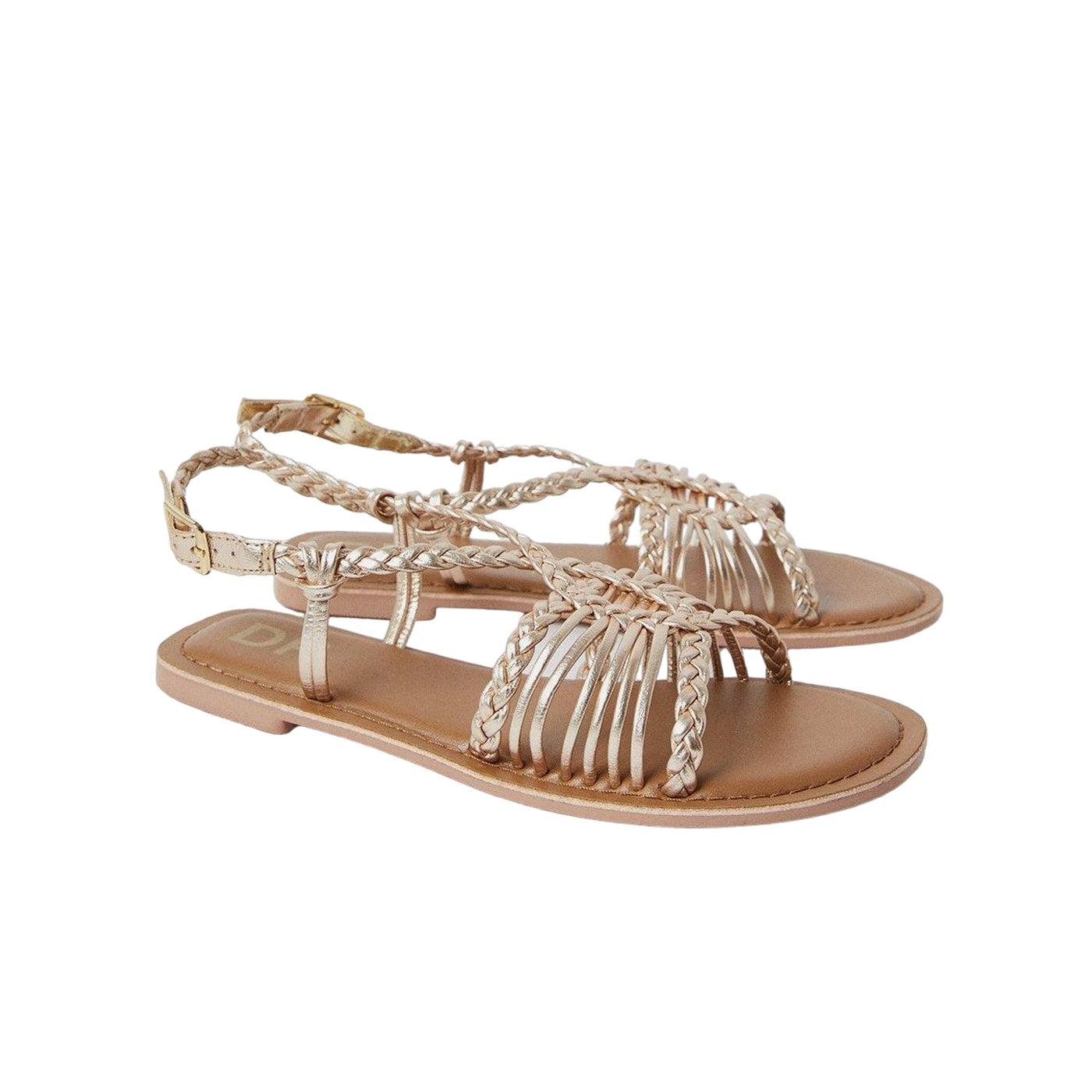 Gold - Front - Dorothy Perkins Womens-Ladies Josie Lattice Leather Sandals