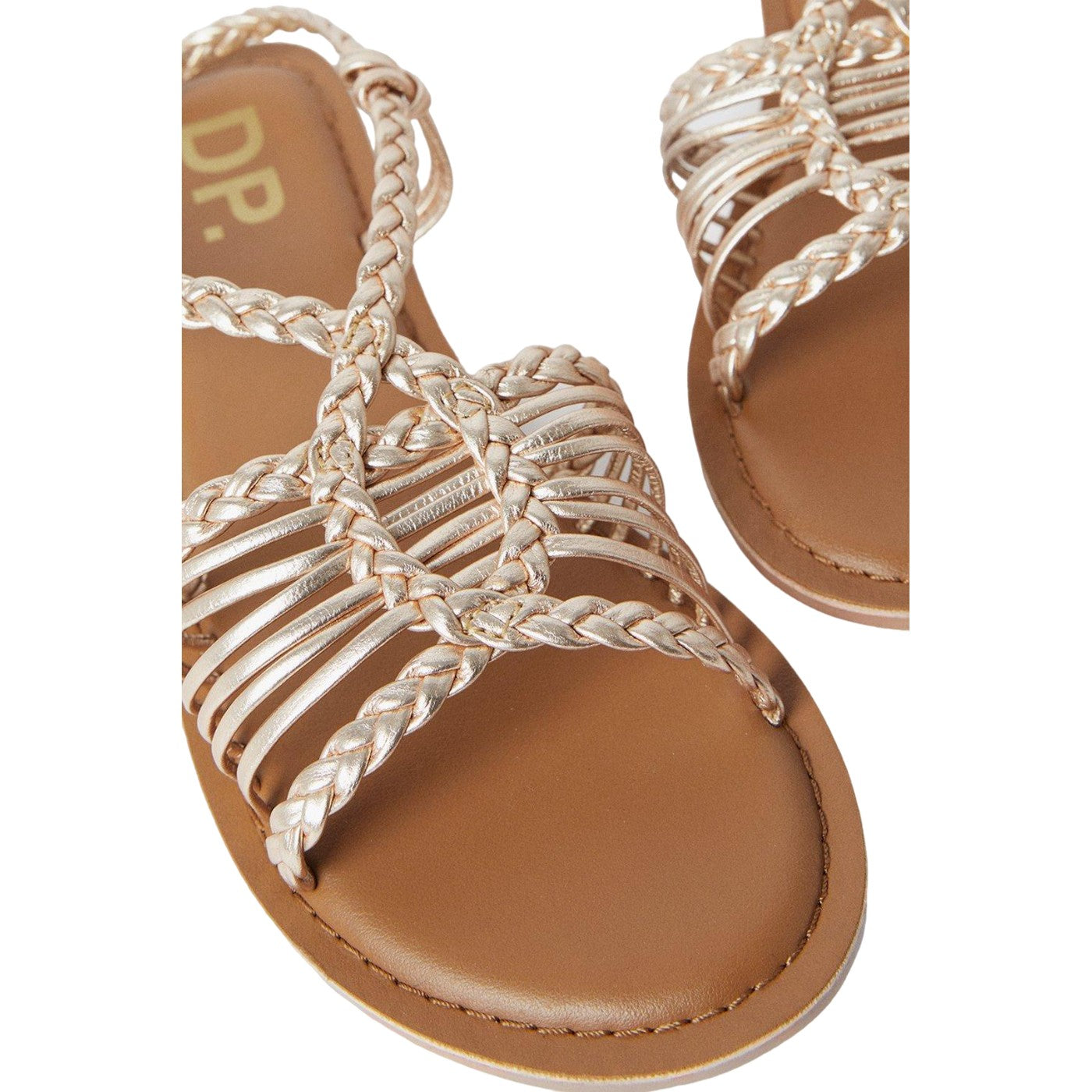 Gold - Side - Dorothy Perkins Womens-Ladies Josie Lattice Leather Sandals