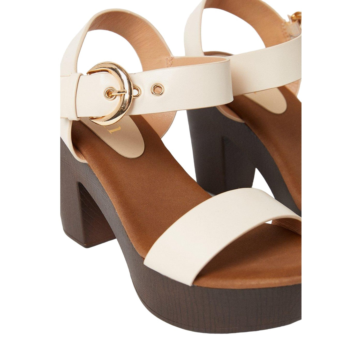 Beige - Side - Faith Womens-Ladies Eleanor Wood Effect Platform High Block Heel Sandals