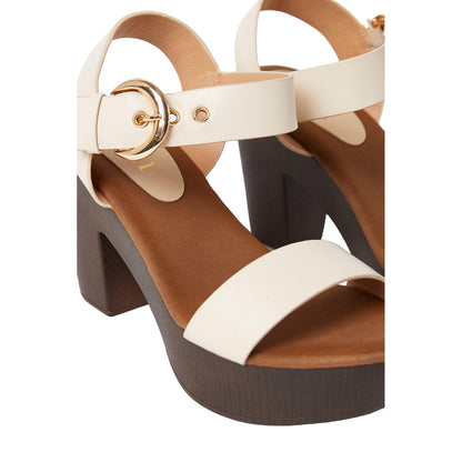 Beige - Side - Faith Womens-Ladies Eleanor Wood Effect Platform High Block Heel Sandals
