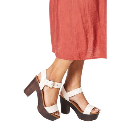 Beige - Lifestyle - Faith Womens-Ladies Eleanor Wood Effect Platform High Block Heel Sandals