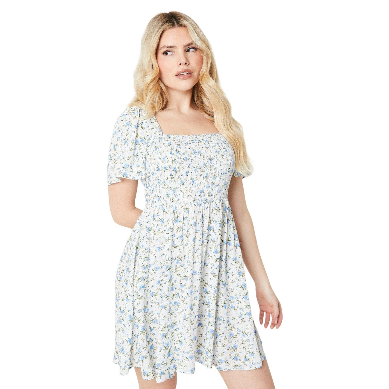 Ivory - Front - Dorothy Perkins Womens-Ladies Ditsy Print Shirred Flutter Mini Dress