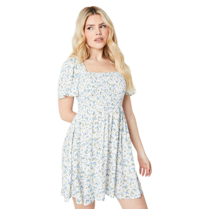 Ivory - Front - Dorothy Perkins Womens-Ladies Ditsy Print Shirred Flutter Mini Dress