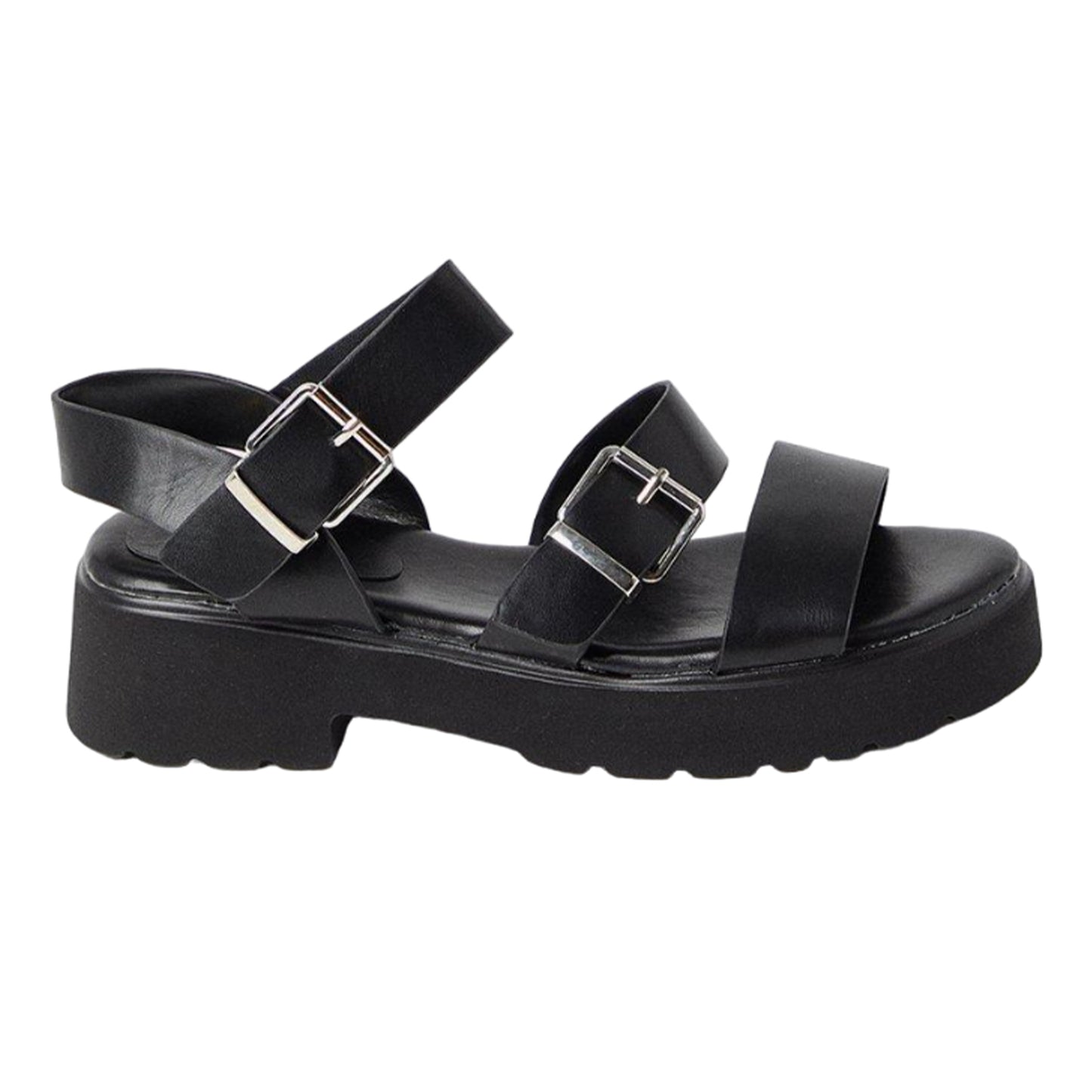 Black - Back - Faith Womens-Ladies Mickey Triple Strap Chunky Heel Sandals