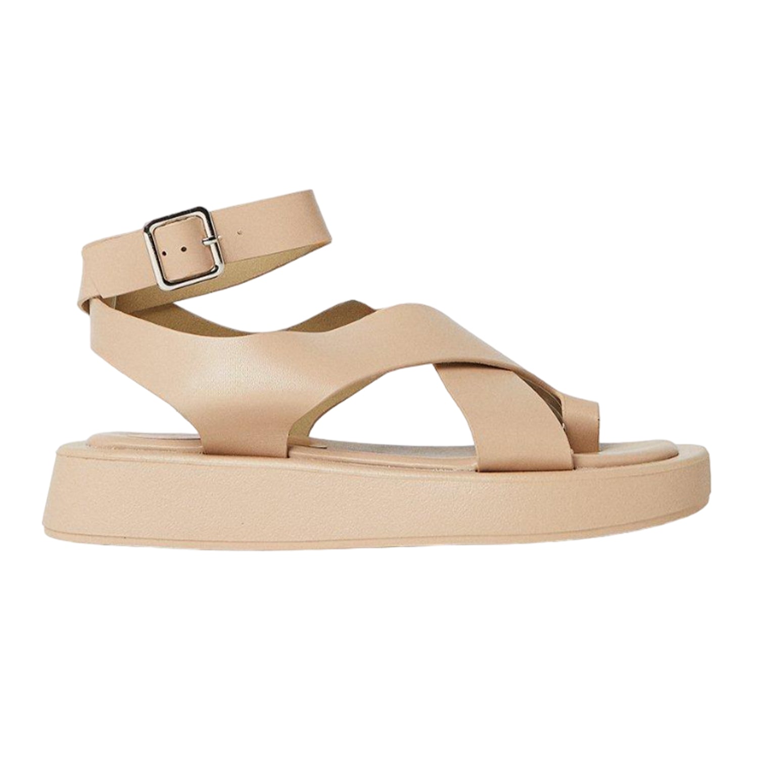 Beige - Back - Faith Womens-Ladies Mickey Crossover Strap Wedge