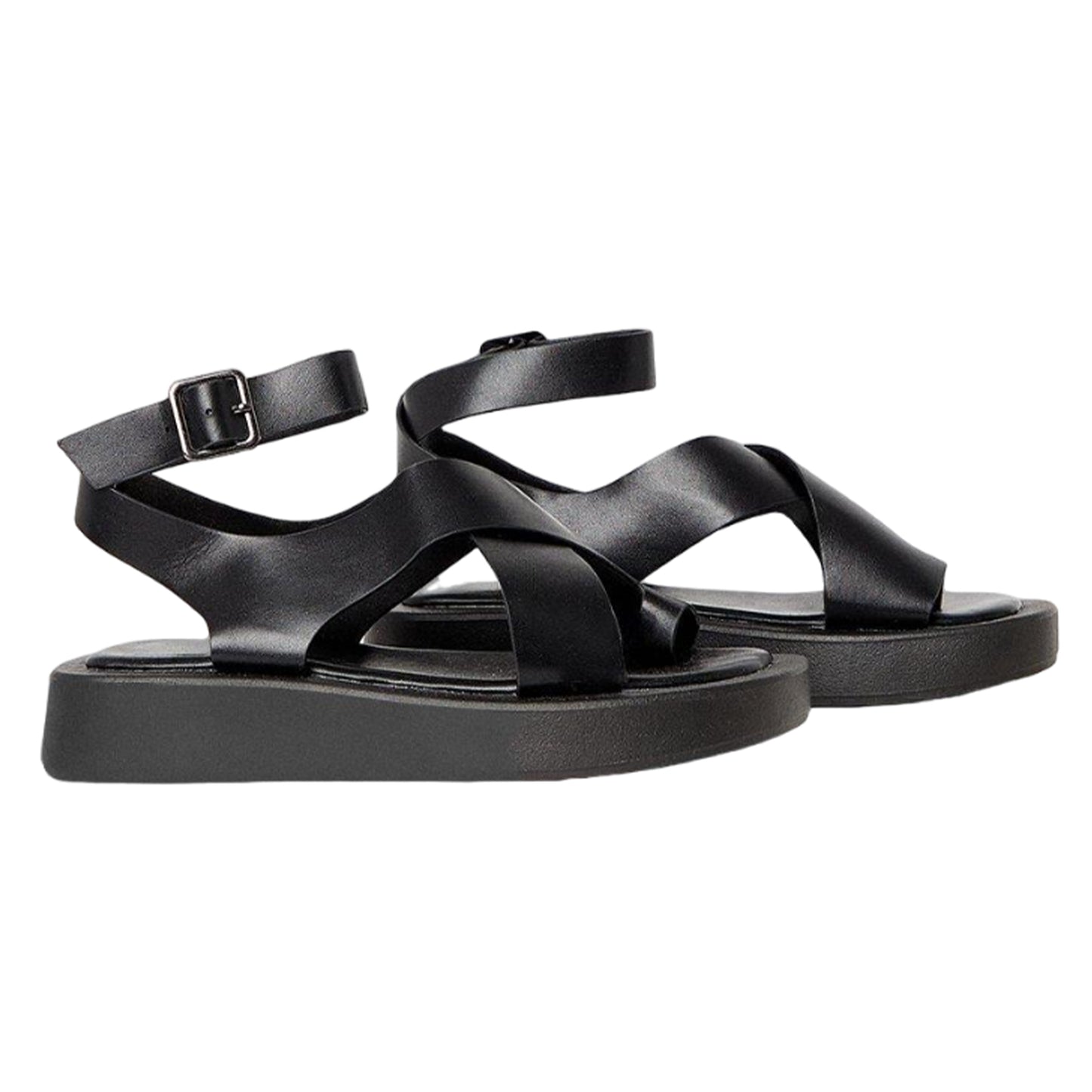 Black - Front - Faith Womens-Ladies Mickey Crossover Strap Wedge