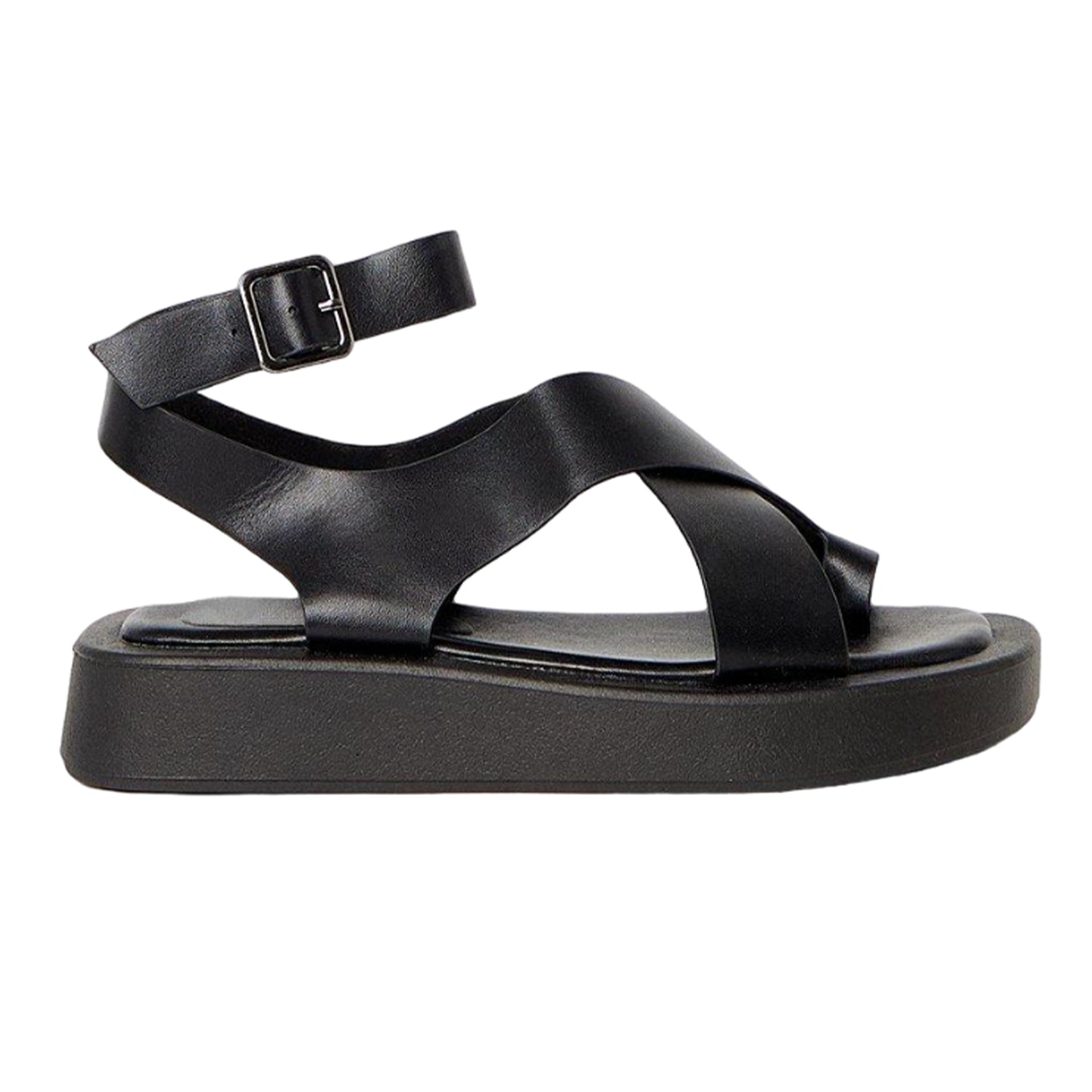 Black - Back - Faith Womens-Ladies Mickey Crossover Strap Wedge