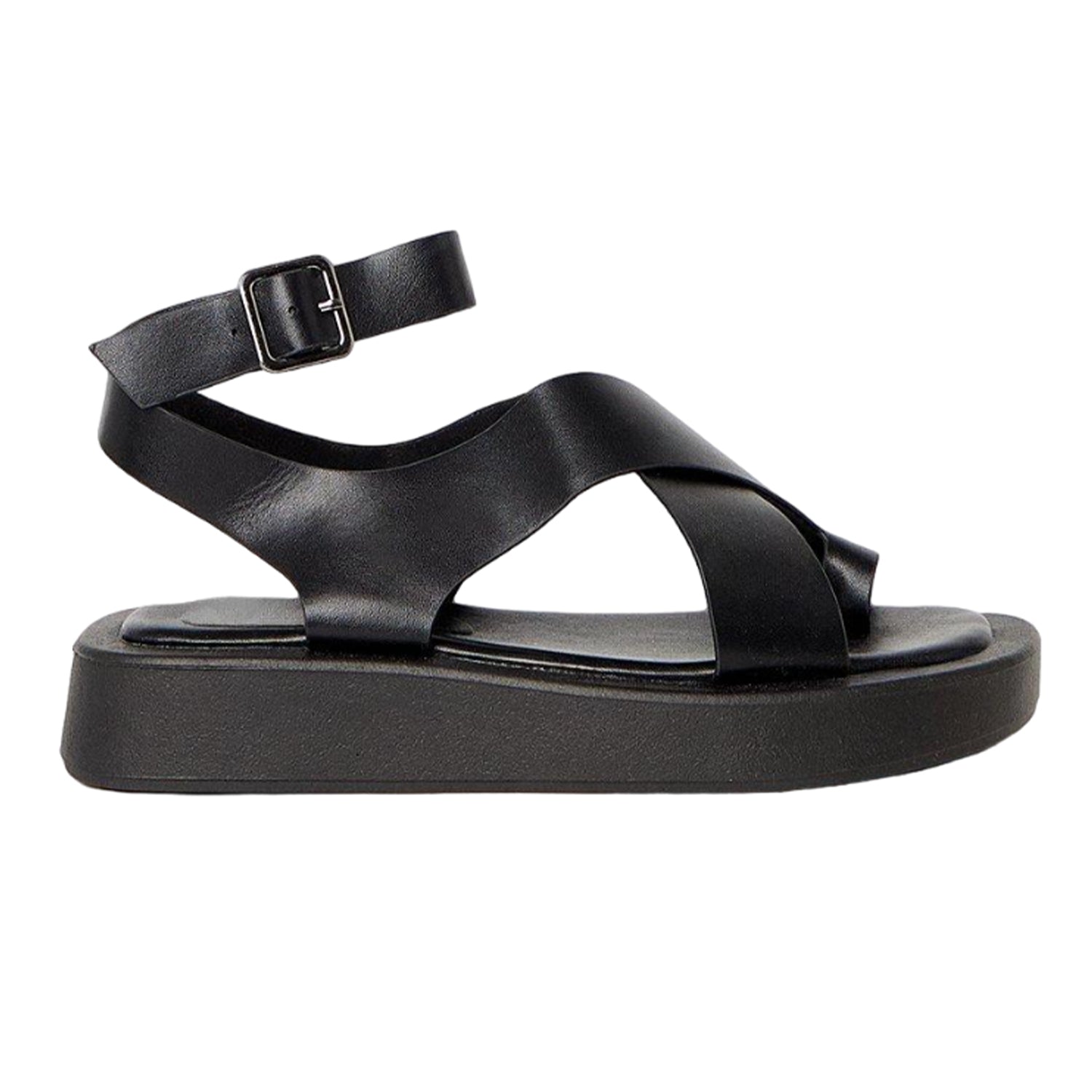Black - Back - Faith Womens-Ladies Mickey Crossover Strap Wedge