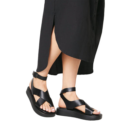 Black - Side - Faith Womens-Ladies Mickey Crossover Strap Wedge