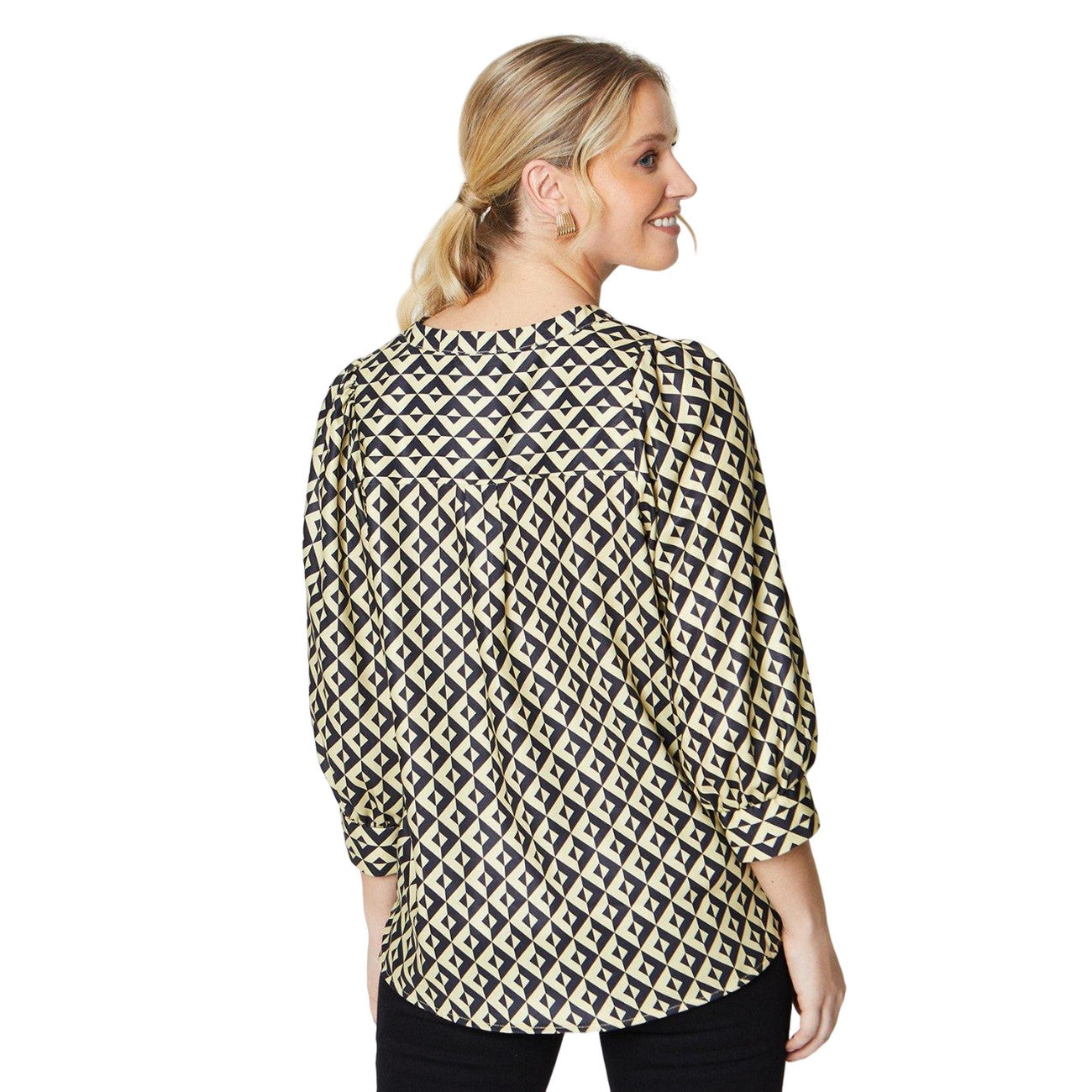 Black-Beige - Back - Dorothy Perkins Womens-Ladies Geometric Overhead Blouse