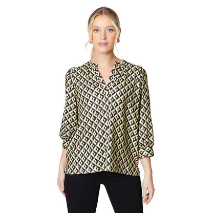 Black-Beige - Front - Dorothy Perkins Womens-Ladies Geometric Overhead Blouse