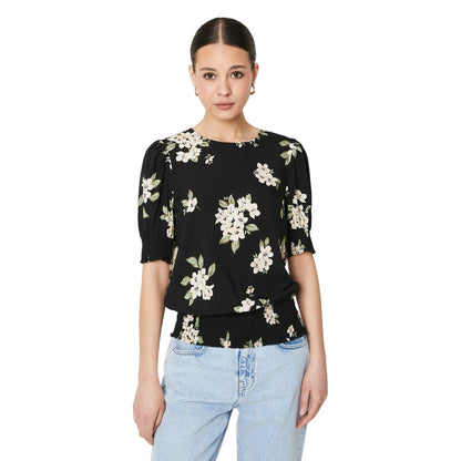 Black - Front - Dorothy Perkins Womens-Ladies Floral Shirred Hem Blouse