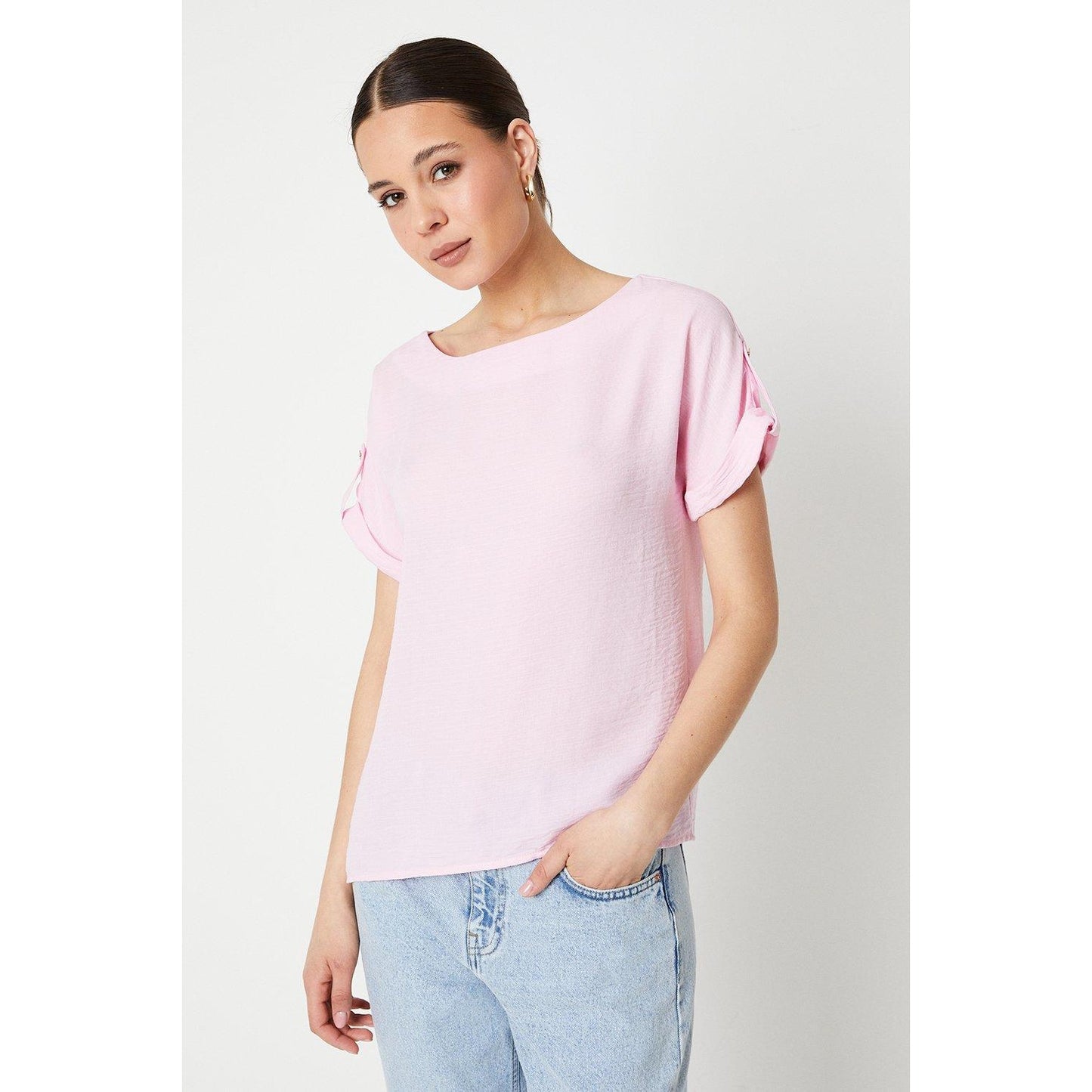 Soft Pink - Front - Dorothy Perkins Womens-Ladies Roll Sleeve Blouse