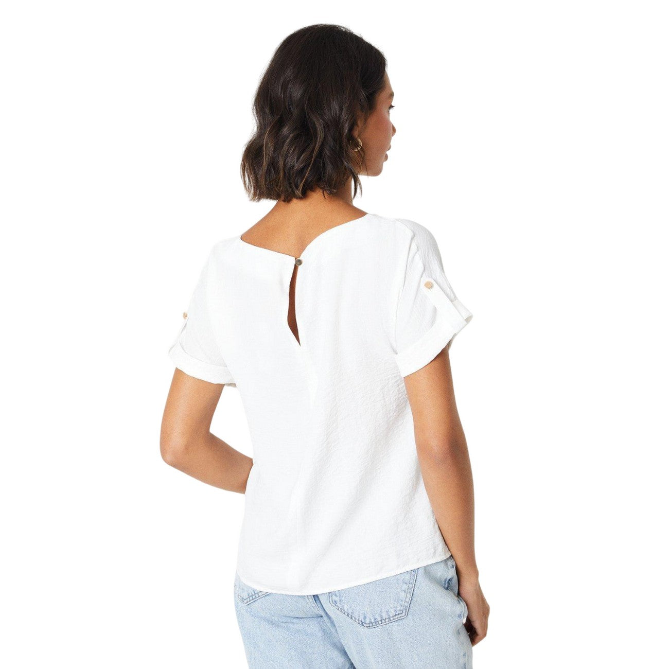 Ivory - Back - Dorothy Perkins Womens-Ladies Roll Sleeve Blouse