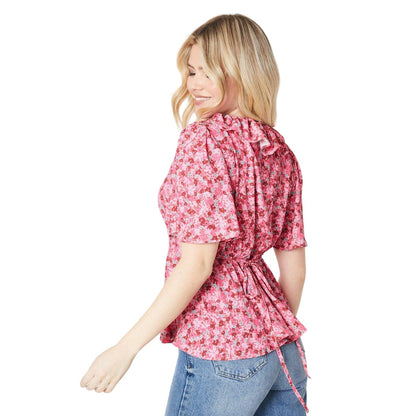 Pink - Back - Dorothy Perkins Womens-Ladies Floral Button Front Angel Sleeve Blouse