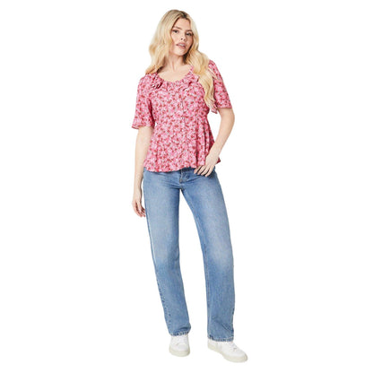 Pink - Side - Dorothy Perkins Womens-Ladies Floral Button Front Angel Sleeve Blouse