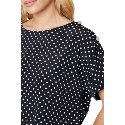 Black - Side - Dorothy Perkins Womens-Ladies Spotted Button Detail Petite Roll Sleeve Blouse
