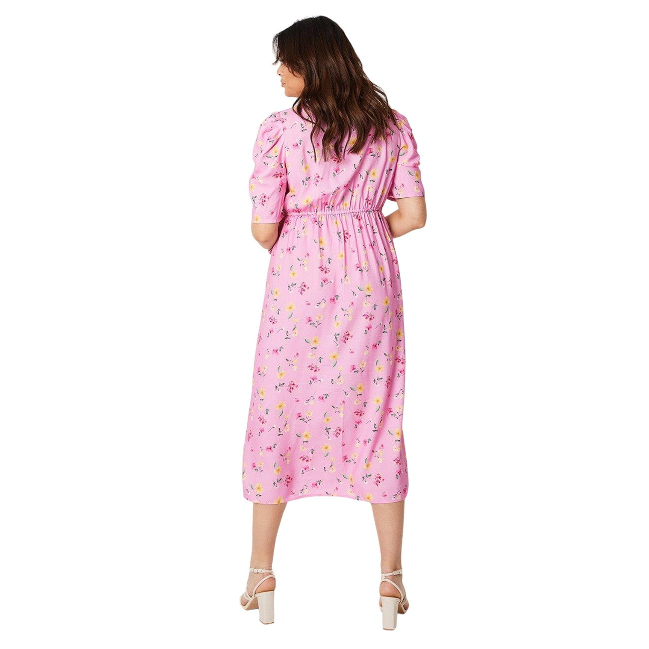 Pink - Back - Dorothy Perkins Womens-Ladies Ditsy Print Wrap Plus Midi Dress