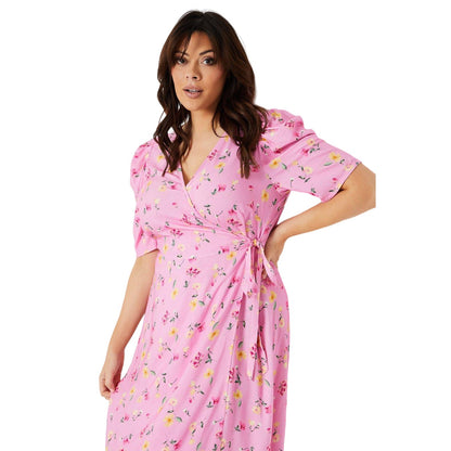 Pink - Side - Dorothy Perkins Womens-Ladies Ditsy Print Wrap Plus Midi Dress