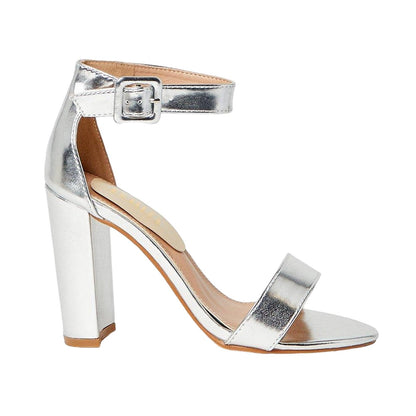 Silver - Back - Faith Womens-Ladies Chantelle Covered High Block Heel Sandals