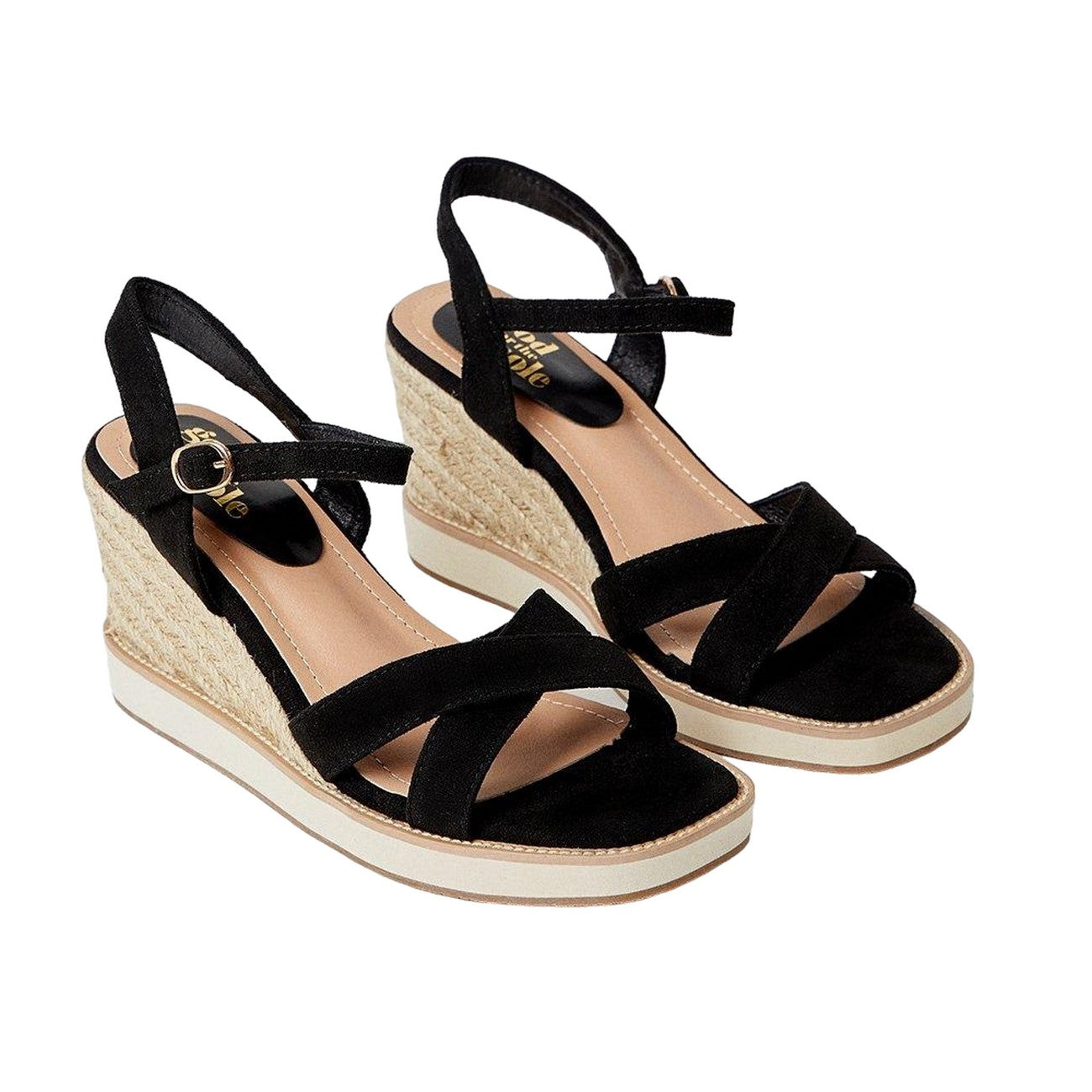 Natural Black - Front - Good For The Sole Womens-Ladies Raine Crossover Strap Wedge