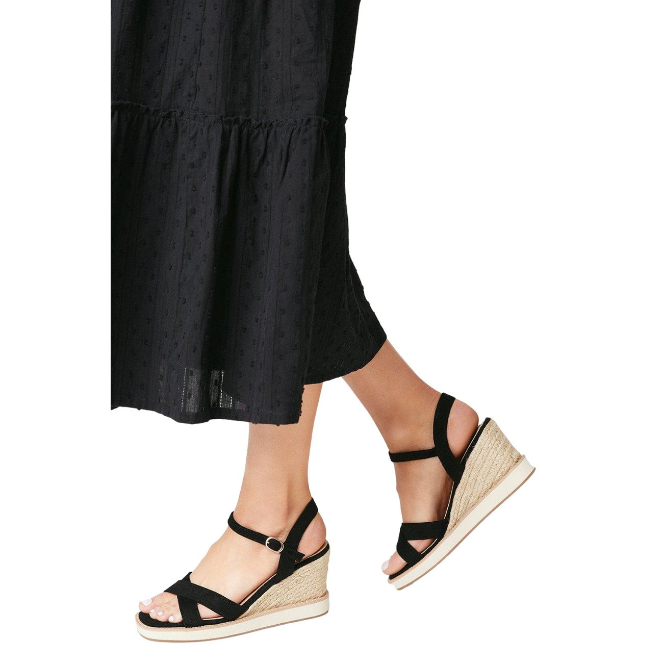 Natural Black - Side - Good For The Sole Womens-Ladies Raine Crossover Strap Wedge