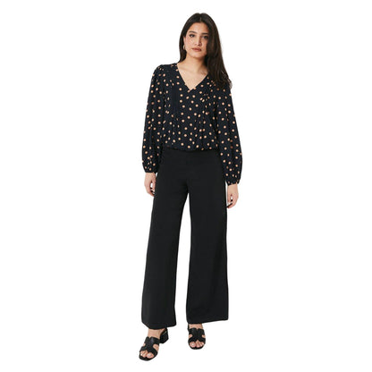Black - Side - Dorothy Perkins Womens-Ladies Polka Dot V Neck Long-Sleeved Blouse