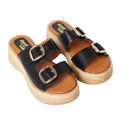 Black - Front - Good For The Sole Womens-Ladies Annabelle Wood Effect Sandals
