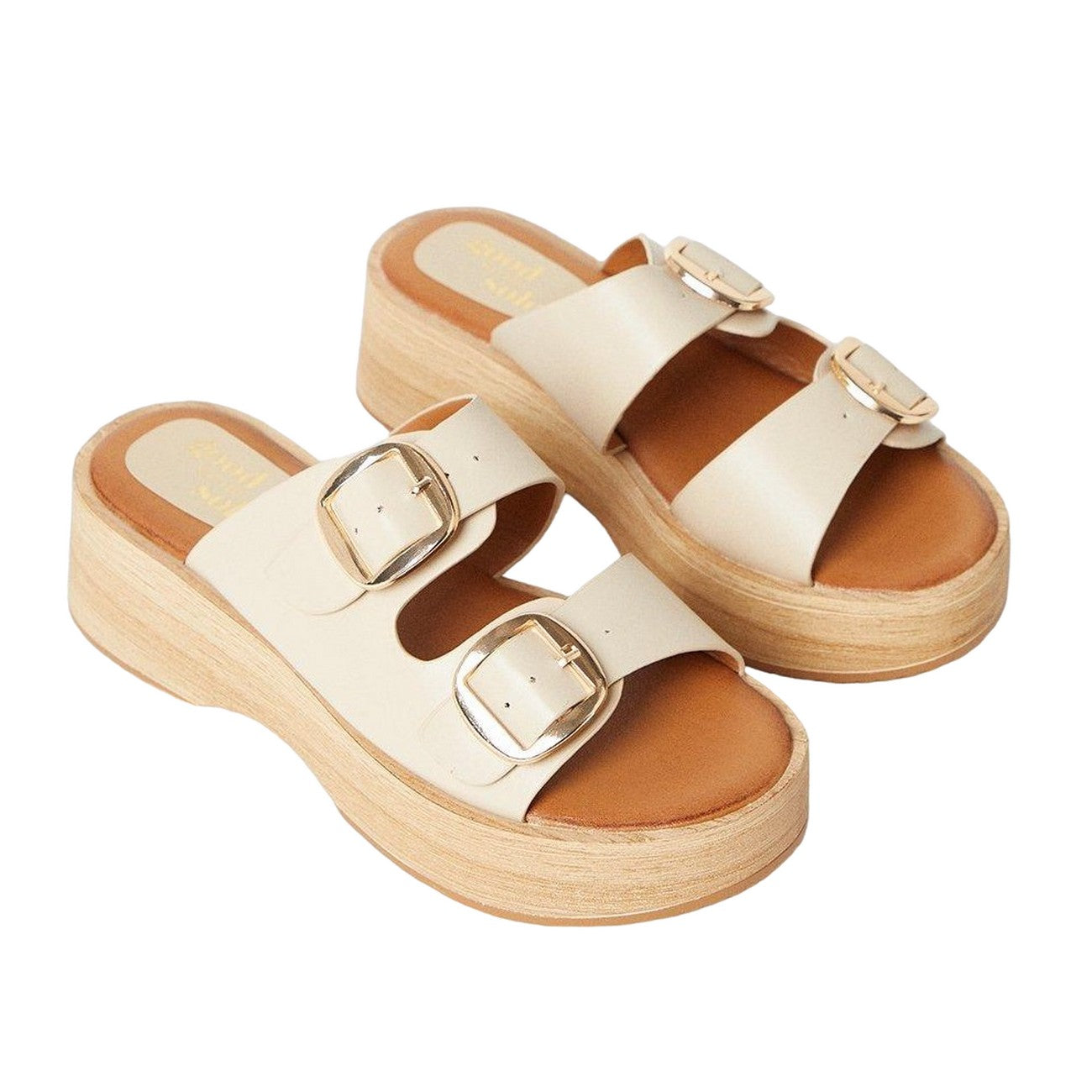 Beige - Front - Good For The Sole Womens-Ladies Annabelle Wood Effect Sandals