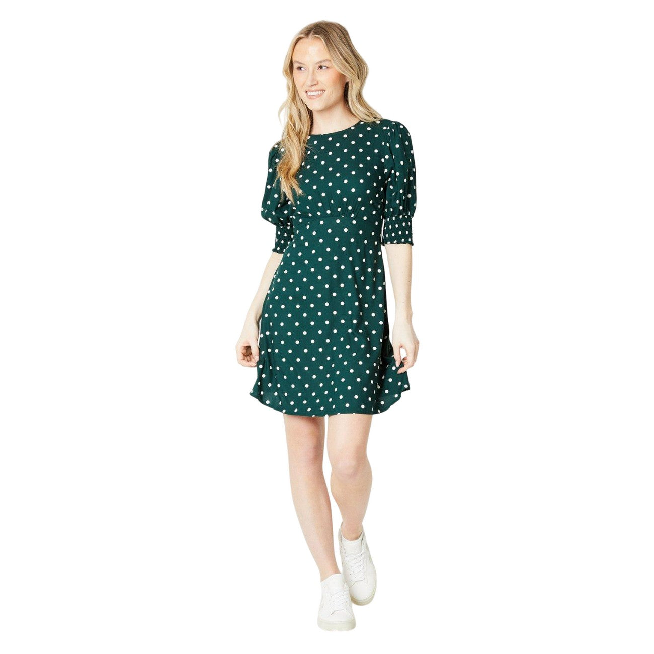 Green - Lifestyle - Dorothy Perkins Womens-Ladies Polka Dot Shirred Cuff Mini Dress