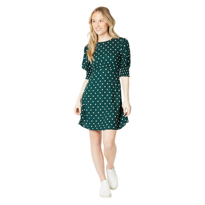 Green - Lifestyle - Dorothy Perkins Womens-Ladies Polka Dot Shirred Cuff Mini Dress