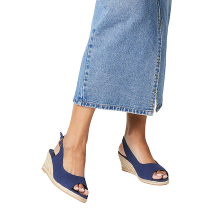 Navy - Side - Good For The Sole Womens-Ladies Reese Wedge Espadrilles