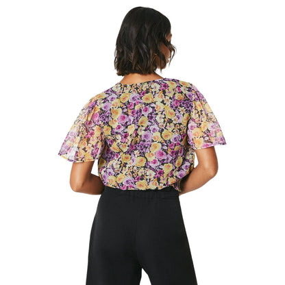 Purple-Yellow - Back - Dorothy Perkins Womens-Ladies Tall Flowers Chiffon Shirred Hem Blouse