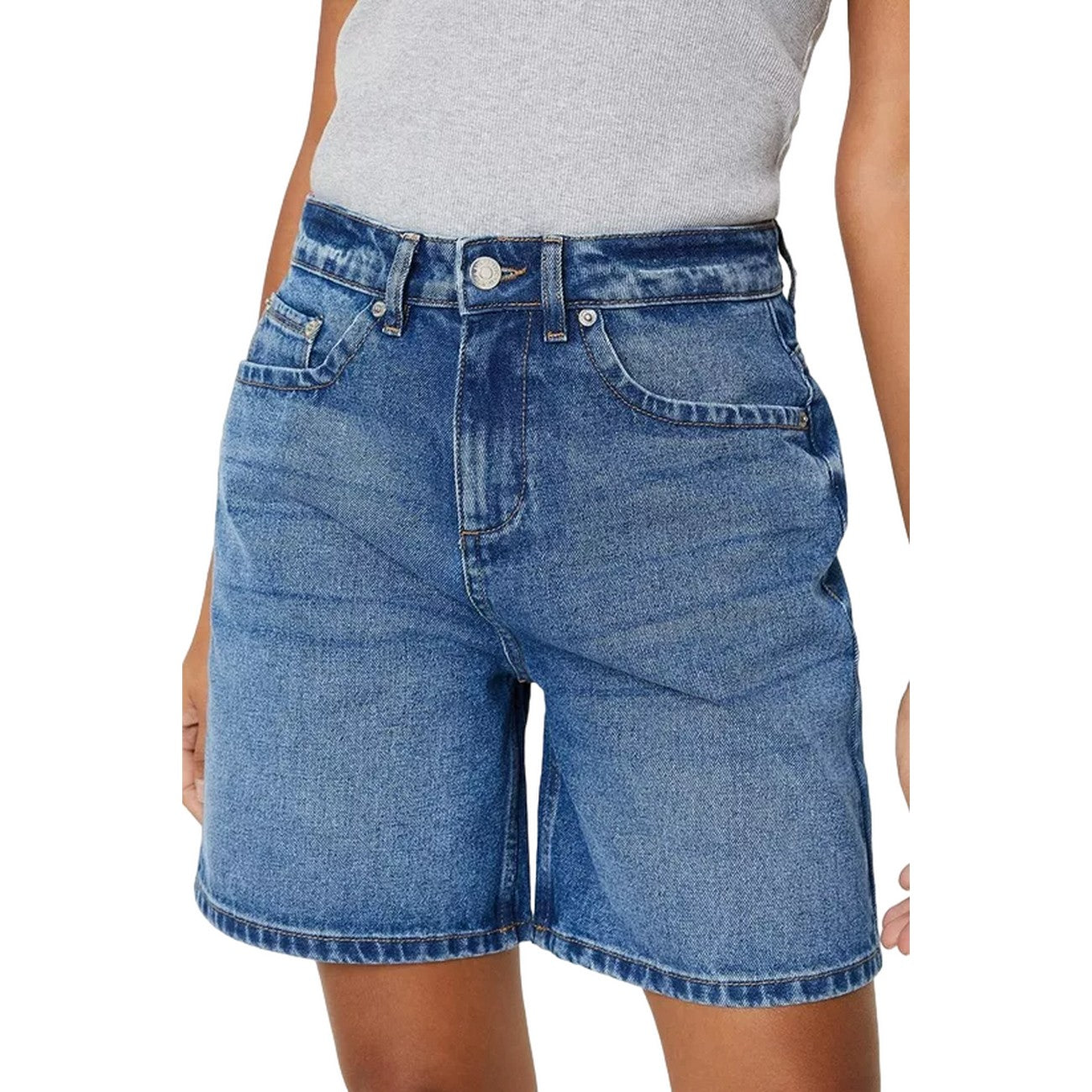 Mid Wash - Front - Dorothy Perkins Womens-Ladies Denim Shorts