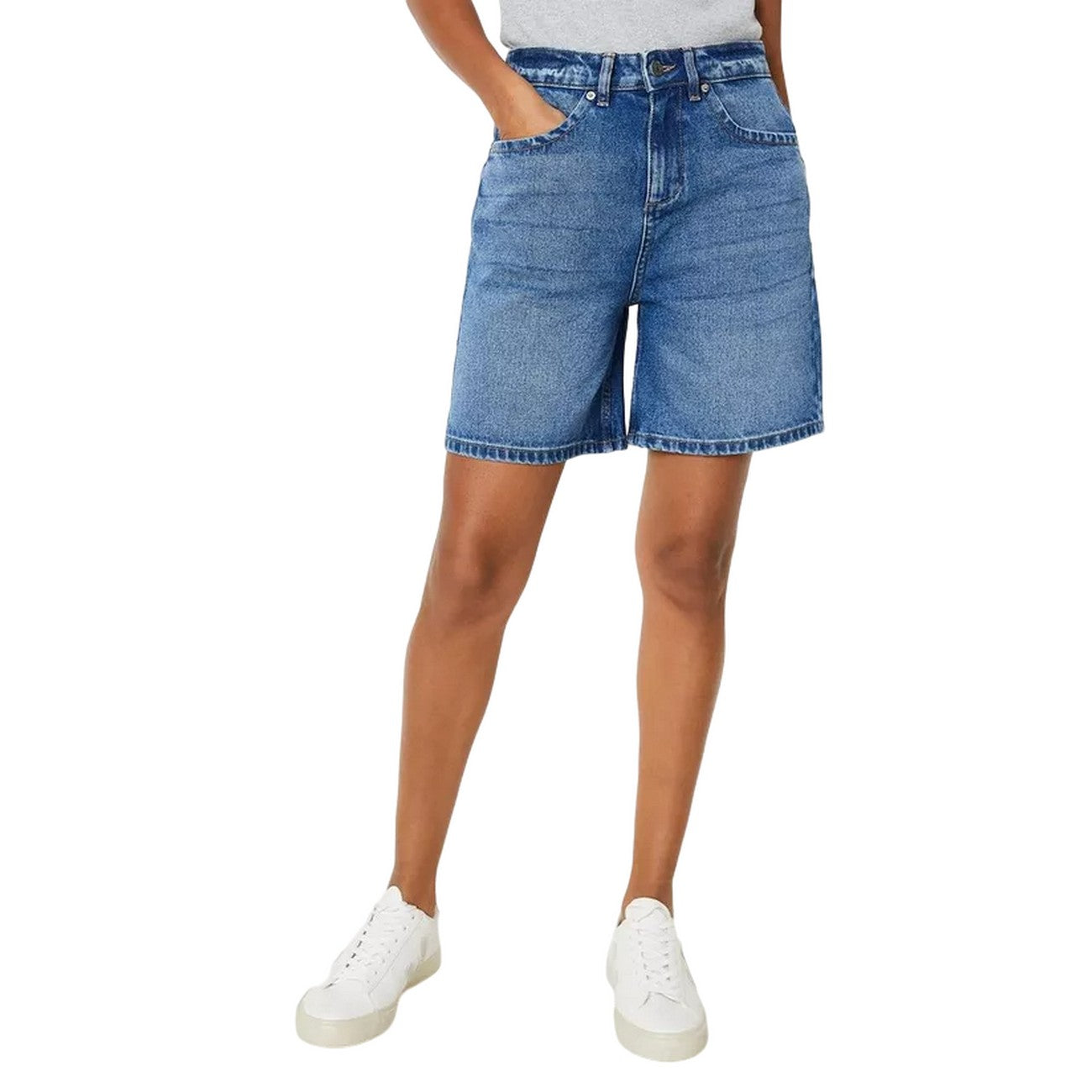 Mid Wash - Side - Dorothy Perkins Womens-Ladies Denim Shorts