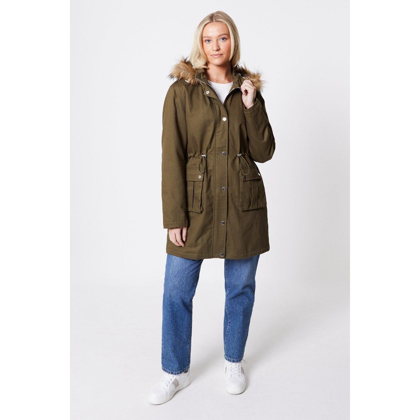 Khaki - Front - Dorothy Perkins Womens-Ladies Faux Fur Hood Parka