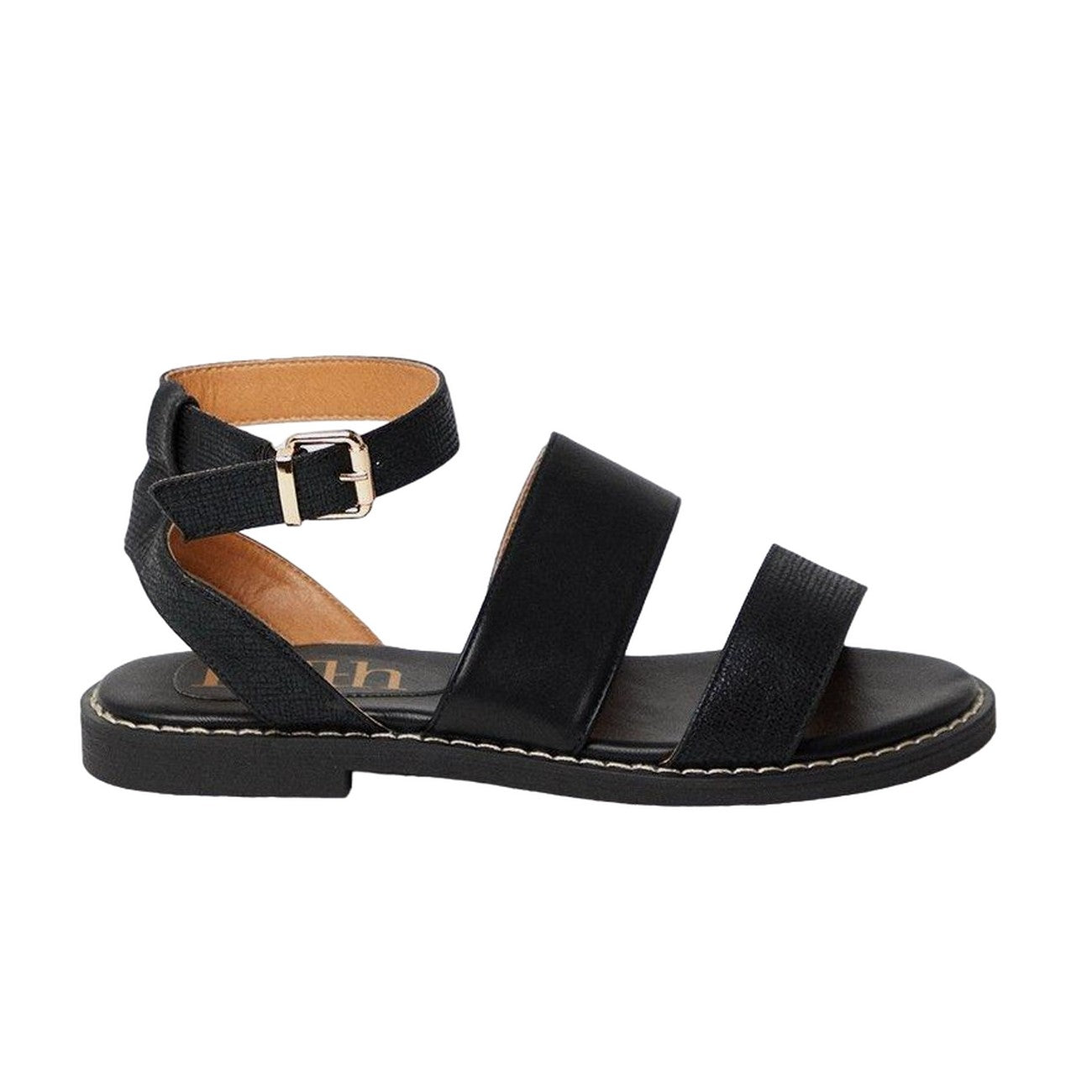 Black - Back - Faith Womens-Ladies Makoko Double Band Flat Sandals