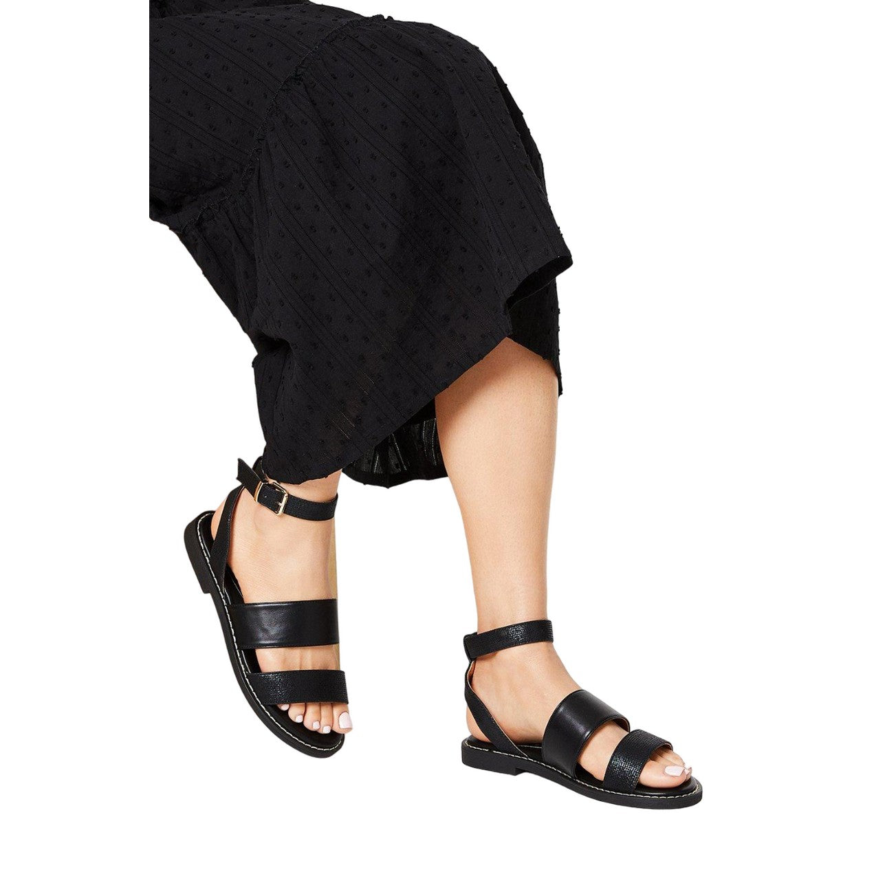 Black - Side - Faith Womens-Ladies Makoko Double Band Flat Sandals