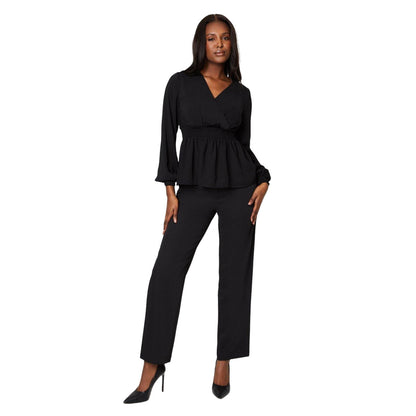 Black - Side - Dorothy Perkins Womens-Ladies Shirred Waist Long-Sleeved Blouse