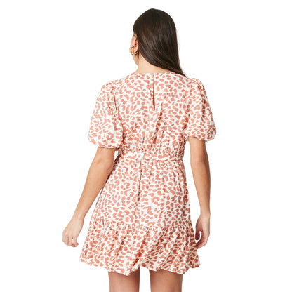 White-Peach - Back - Dorothy Perkins Womens-Ladies Animal Print Frill Hem Petite Mini Dress
