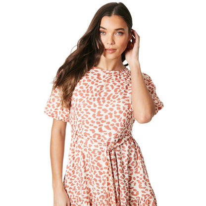 White-Peach - Side - Dorothy Perkins Womens-Ladies Animal Print Frill Hem Petite Mini Dress