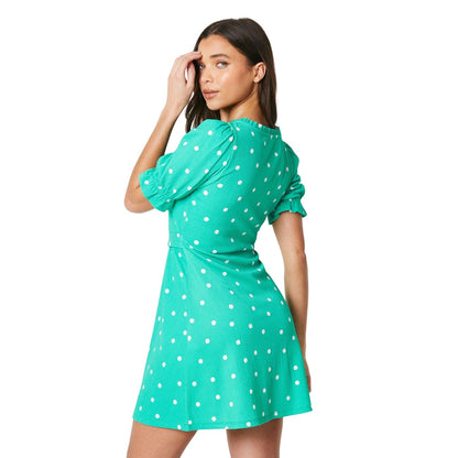 Green - Back - Dorothy Perkins Womens-Ladies Polka Dot Front Tie Petite Mini Dress