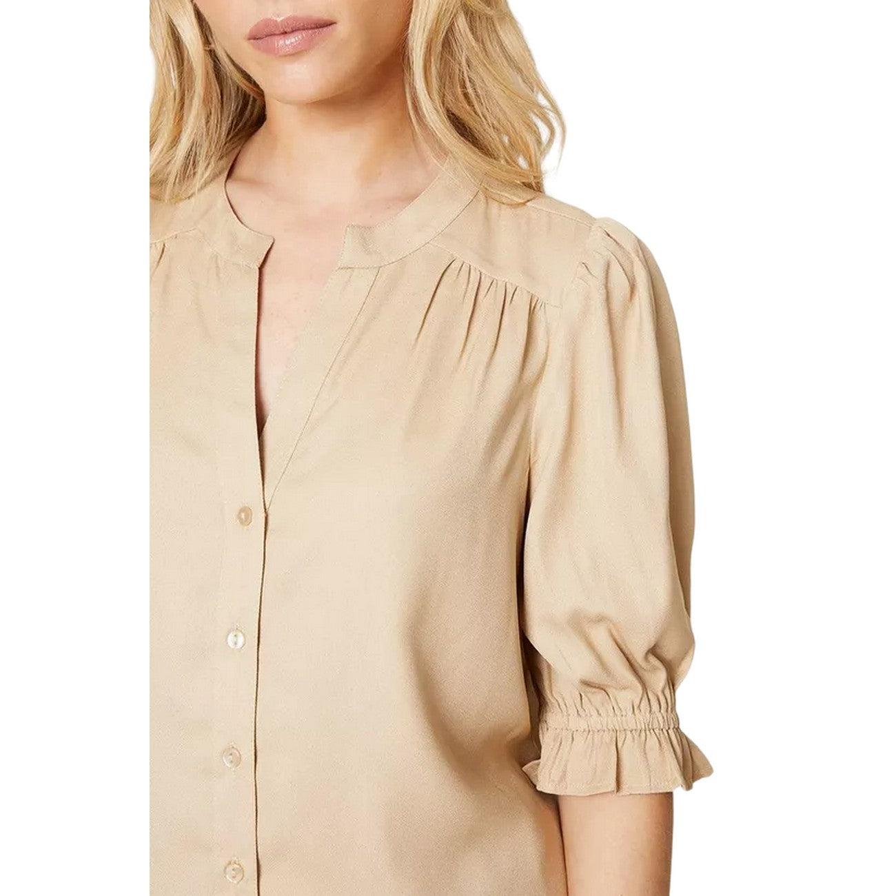 Camel - Side - Dorothy Perkins Womens-Ladies Overhead Button Front Petite Blouse