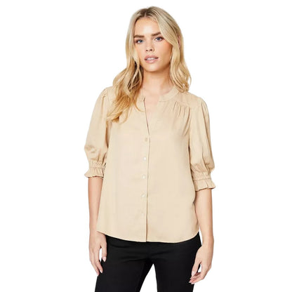 Camel - Front - Dorothy Perkins Womens-Ladies Overhead Button Front Petite Blouse