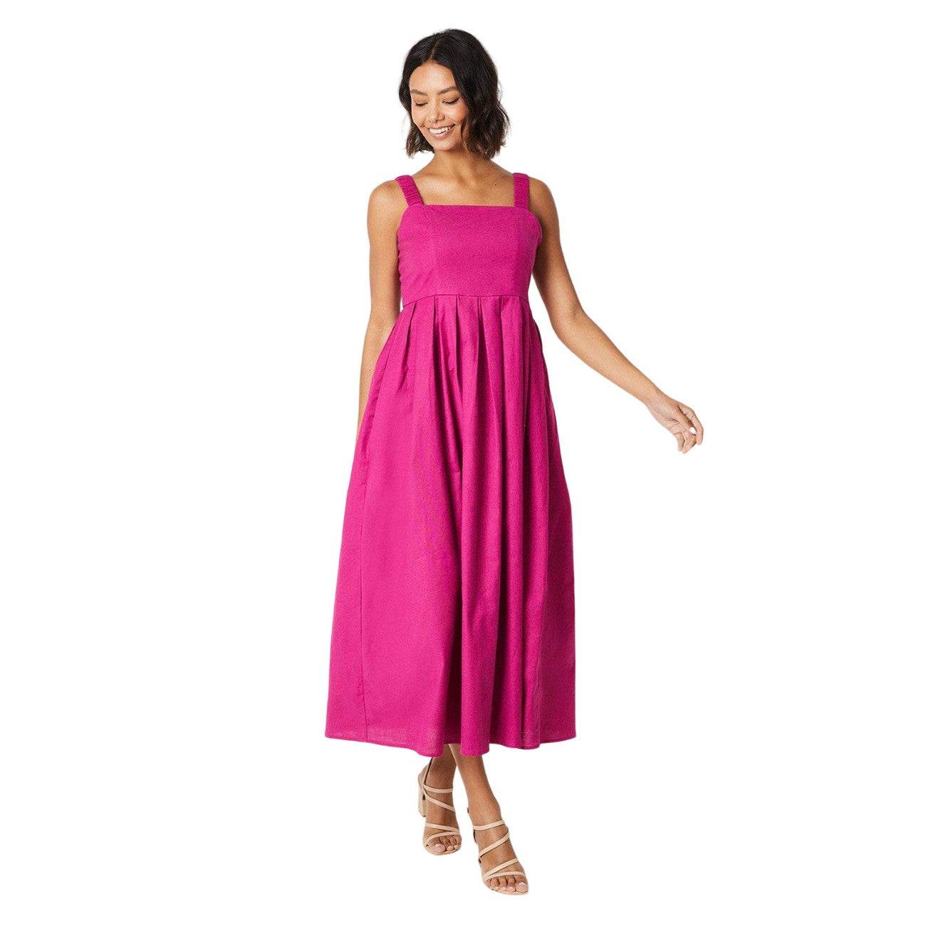 Purple - Front - Dorothy Perkins Womens-Ladies Ruched Strap Sleeveless Midi Dress