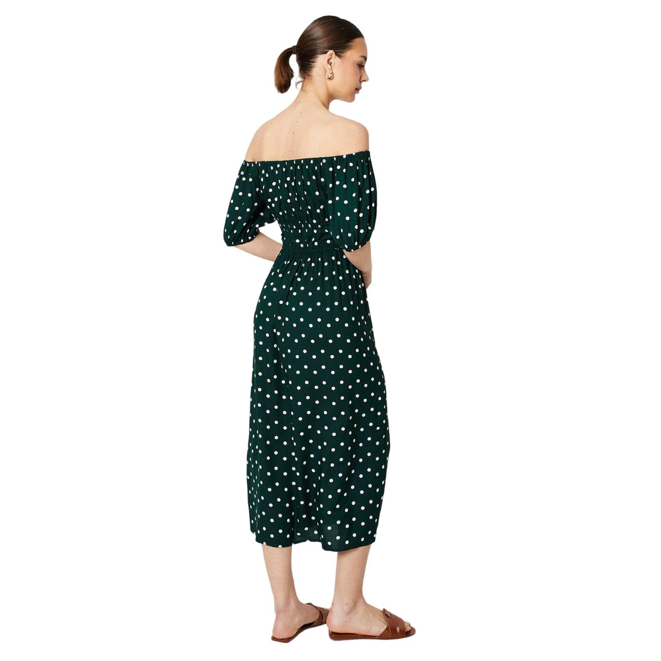 Green - Back - Dorothy Perkins Womens-Ladies Spotted Bardot Midi Dress