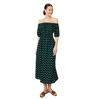 Green - Front - Dorothy Perkins Womens-Ladies Spotted Bardot Midi Dress