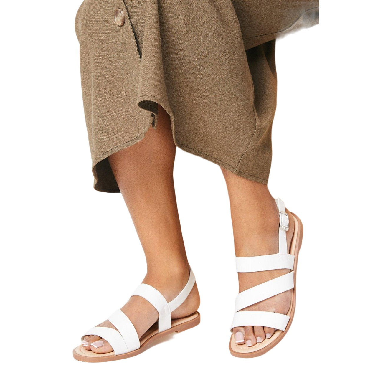 White - Side - Dorothy Perkins Womens-Ladies Freddie Multi Strap Wide Sandals