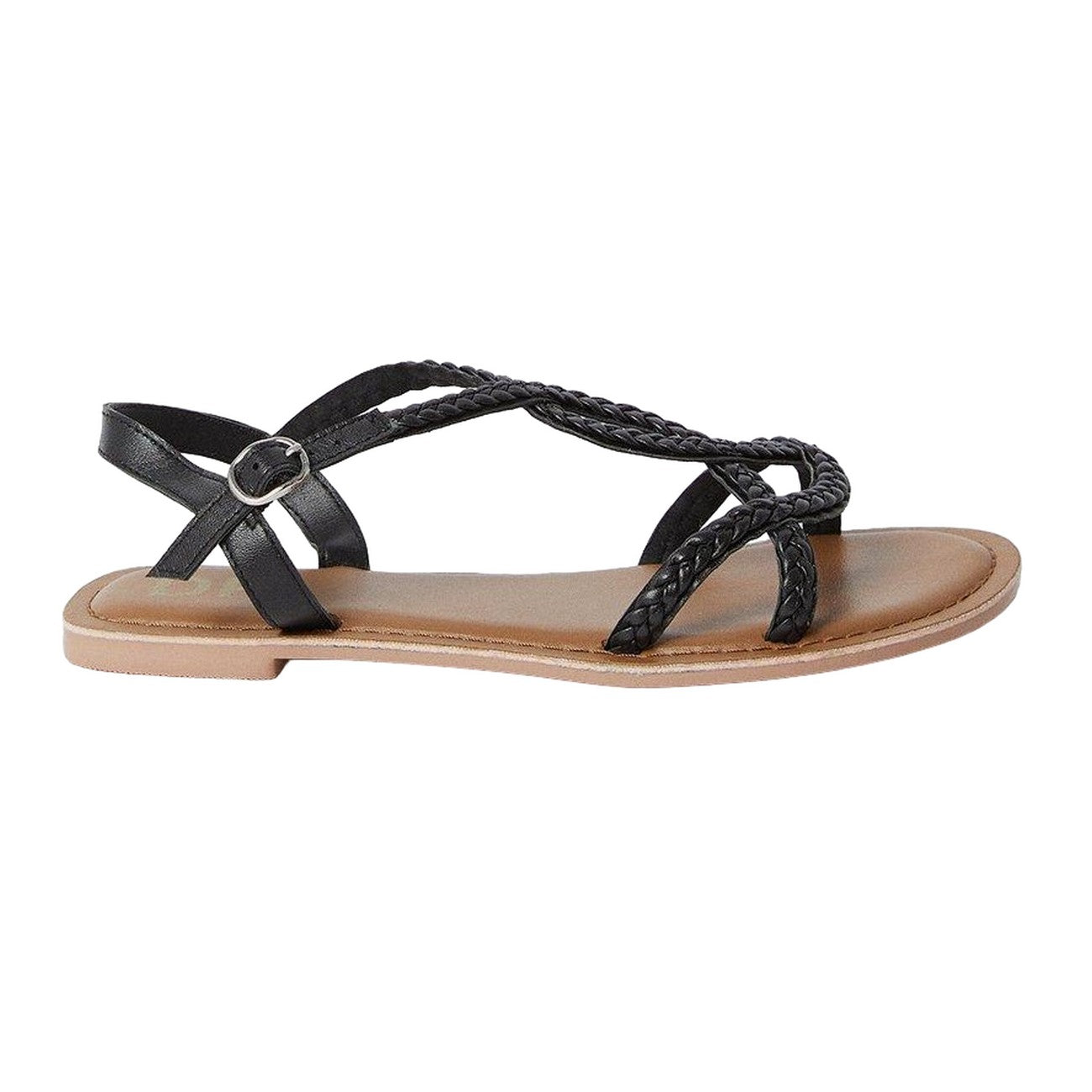Black - Back - Dorothy Perkins Womens-Ladies Jessie Plaited Leather Flat Heel Sandals