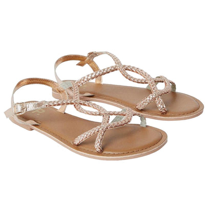 Rose Gold - Front - Dorothy Perkins Womens-Ladies Jessie Plaited Leather Flat Heel Sandals